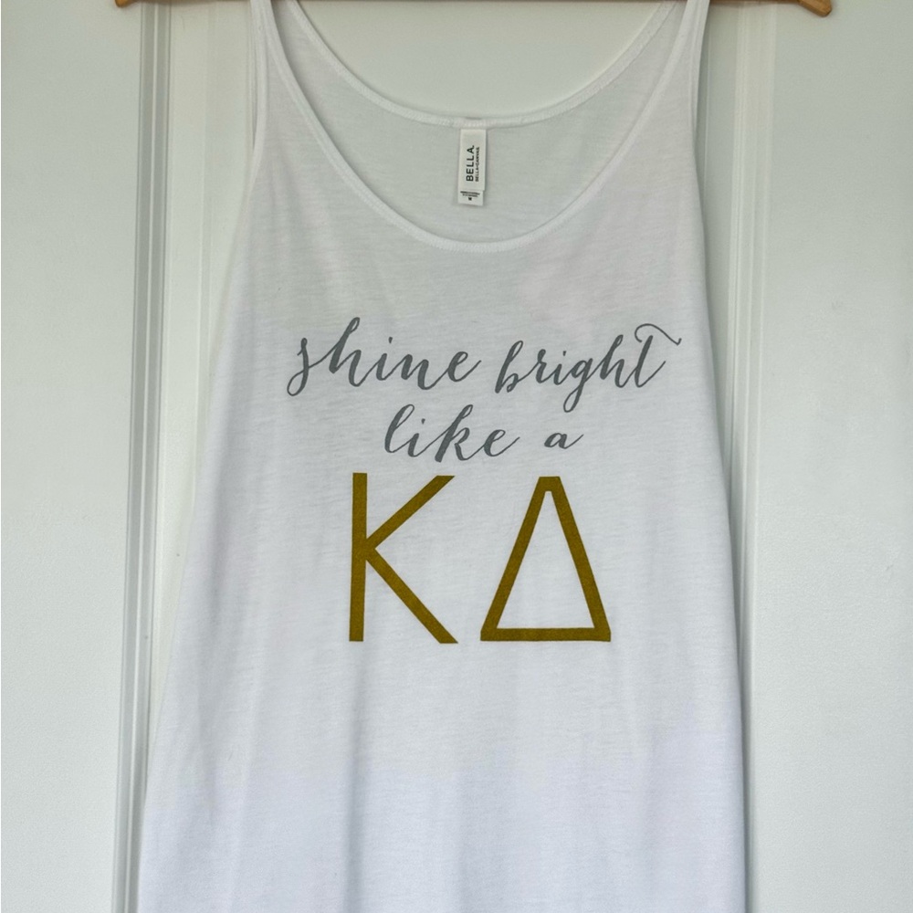 Kappa Delta White Tank Top with Gold and Gray Print